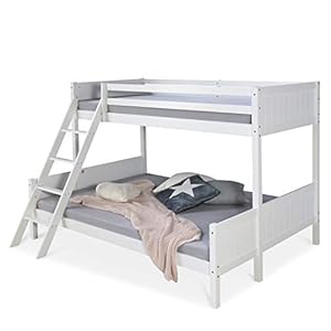 Homestyle4u 1898, kinderbed, stapelbed, 90 x 200 en 140 x 200, hoogslaper wit, grenenhout