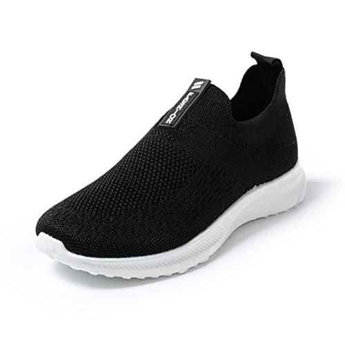 JOMIX Chaussure sans Lacets Hommes Chaussures de Marche Hommes Chaussures Slip on Sneakers Respirantes Légères Confortables (Noir, 43 EU)