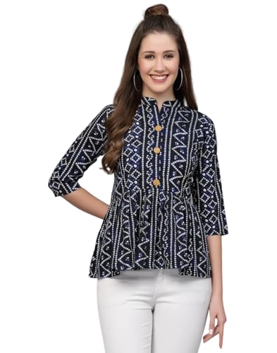 Bollyclues Women's Crepe Bandhni Printed Peplum Top(BC-to)
