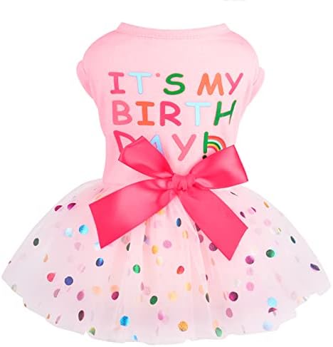 Birthday Girl Dog Dress, Dog Clothes for Small Dogs Girl, Lightweight Mesh Summer Pet Outfit, Cat Apparel, Pink, XS