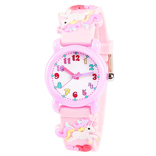 Venhoo Kids Watches 3D Cute Cartoon Waterproof Silicone Children Toddler Wrist Watch Time Teacher Birthday Unicorn Gifts for 3 4 5 6 7 8 9 Year Girls Little Child-Pink