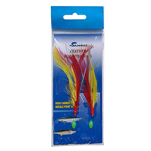 Sanhu Rock Cod Feather Rigs 7/0 Red Yellow 10 Packs