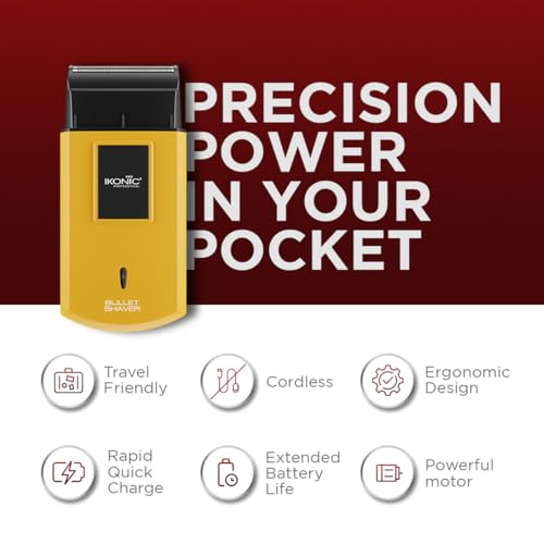 Image of Ikonic Professional Electric Shaver, Ultra Thin, Cordless, Rechargeable Men's Travel Razor for Face Care, Beard for Salon Professionals, Barbers and Salon-Like Shave at Home - Yellow