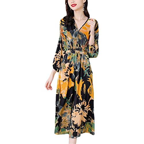 Robe longue en mousseline de soie imprimée bohème rétro ample taille XL
