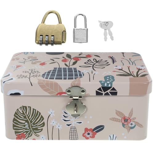 Alipis Caja de Almacenamiento de Hojalata con Cerradura y Llave, Caja Metálica Decorativa Multiusos con Tapa, Organizador para Escritorio, Almacenaje Segura para Hogar y Oficina