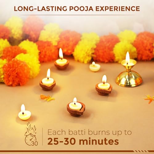 Image of Welburn Veda&Co Nagchampa Scented Ghee Blended Batti for Puja | Diya Batti with Cotton Wick | 30 Min Burning Time | Ghee Batti for Divine Worship | Ideal for Festivals and Daily Puja (Pack of 100)