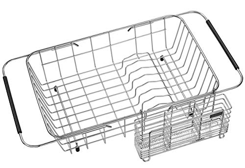 Expandable Dish Drying Rack and Utensil Holder, 304 Stainless Steel Over Sink Dish
