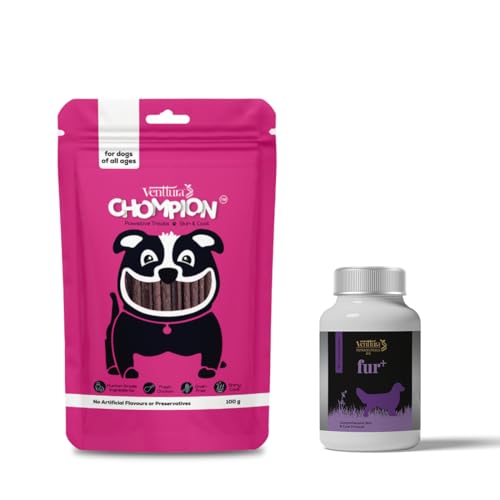 Venttura Petraceuticals Fur+ Chewable Tablets For Dogs, Pet Supplements to Improve Skin And Healthy Coat, Reduce Hair Loss And Dandruff, Suitable For All Age Groups ((Pack of 2) Skin & Coat Combo)