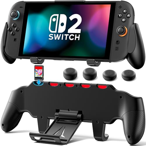 OIVO Switch 2 Grip Case mit verstellbarem Ständer Ergonomischer Switch 2 Griff kompatibel mit Nintendo Switch 2 Komfortables Gaming Zubehör mit 5 Spielkarten Steckplätzen und 4 Daumenkappen