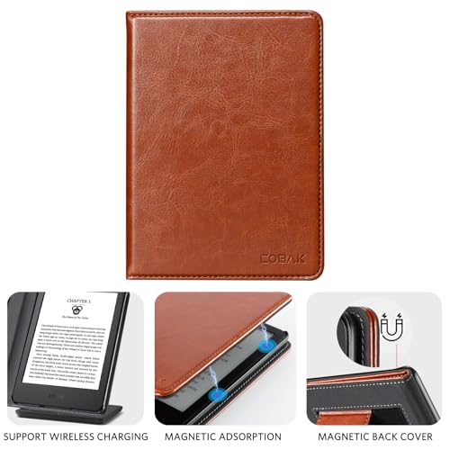 CoBak Case for 6" E-Reader - PU Leather Smart Cover with Auto Sleep/Wake & Hand Strap, not Compatible with Kobo Clara,Brown by CoBak - Image 3