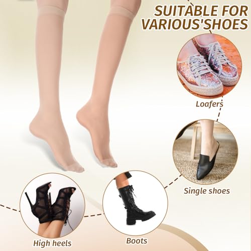 6 Pairs Knee High Pantyhose for Women, Nylon Knee High Stockings for Women Nude Trouser Socks for Work Uniform Dress Short Skirt, Formal or Daily Wear4