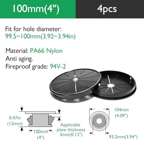 EASYEAH 4PCS Cable Grommets, 4" (100mm) Desk Hole Cover Petal Shaped Buckle Type Nylon Snap Bushing Grommet, Wire Hole Cover Insert for Cables and Cords Management and Protection of Cabinet, Black by EASYEAH - Image 9