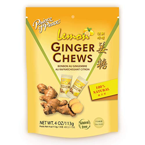 Prince of Peace Ginger Chews With Lemon, 4 oz.  Candied Ginger  Lemon Candy  Lemon Ginger Chews  Natural Candy  Ginger Candy for Nausea