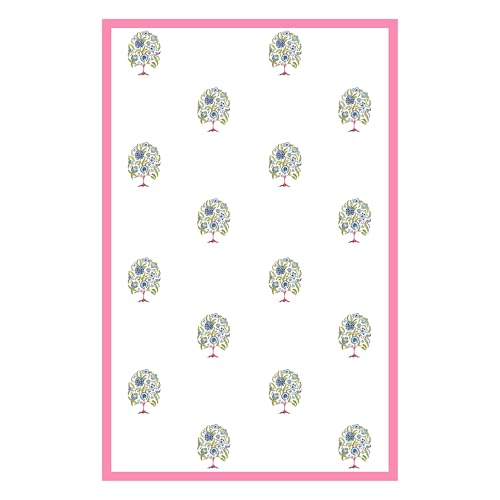 Image of BLOCKS OF INDIA Hand Block /Batik Print Rectangular Table Cloth for 6 Seater Dining Table (60 Inch X 90 Inch)(Pink Tree of Life)