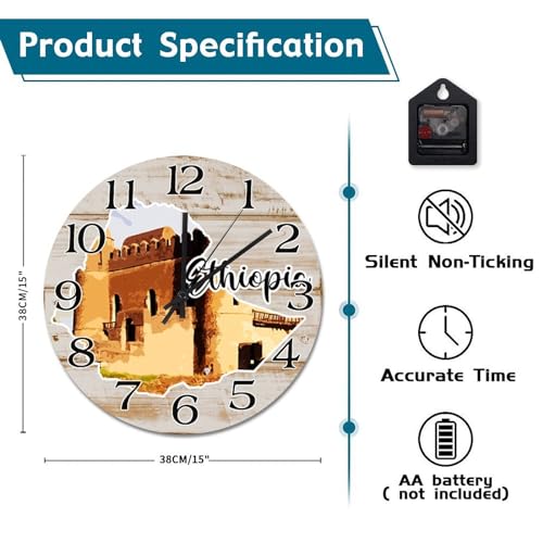 Horloge murale Éthiopie 38 cm silencieuse pour décoration intérieure salon chambre - 7