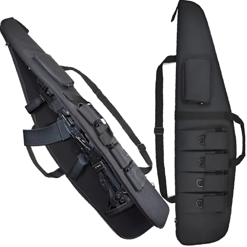 TVDARMO Weiche Gewehrtasche für Schrotflinten und Lange Gewehre mit Mehreren Magazintaschen Verstellbarer Schultergurt 44/48/52 Zoll (Black 122cm)