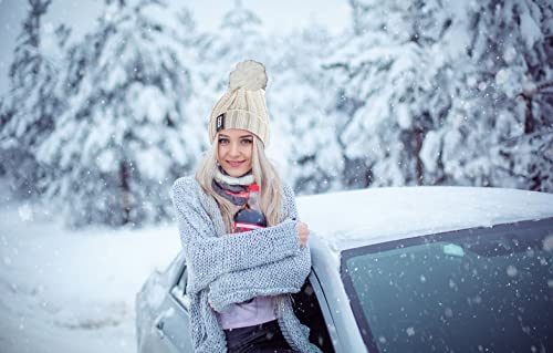 Image of SYGA Winter Beanie Hat for Women Warm Thick Cotton Lining Knit Bobble Pom Pom Skull Cap Fleece Lined Warm Cap Outdoor Sports Hat for Ladies Women Girl Free Size