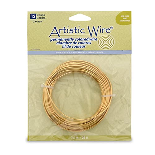 Artistic Wire - 12 Gauge Gold Silver-Plated Copper - Tarnish Resistant Bendable Craft Wire for Jewelry & DIY Projects - 25 ft Coil