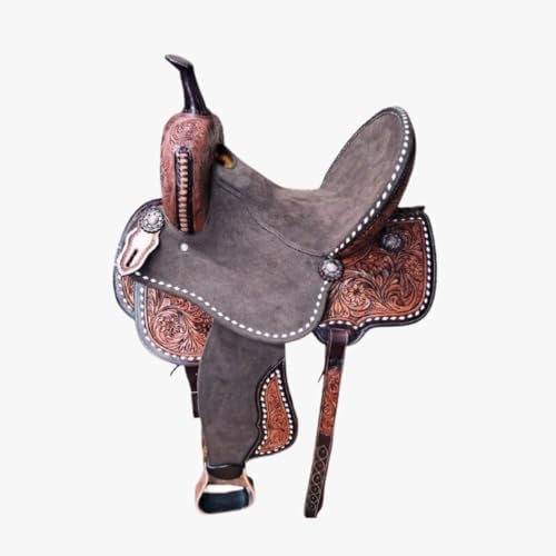 Flex Tree Western Horse Saddle Genuine Leather Roping Trail Barrel Racing Ranch Padded Seat 13-18 Inch