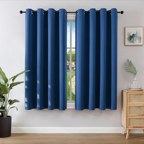 Image of Joydeco Blackout Curtains for Bedroom 46 x 54 Inch, Eyelet Thermal Insulated Energy-saving Drapes for Room Darkening Light Filtering, Short Window Treatments 54 Inch Drop, 2 Panels - Royal Blue