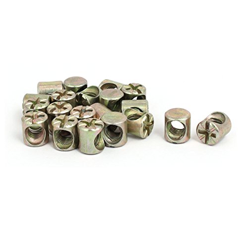 Aexit M6 x Quality Parts 10mm Cross Dowel Slotted Metal Docking Connecting Nuts 20PCS for Furniture Bed Chair Model:92as575qo486