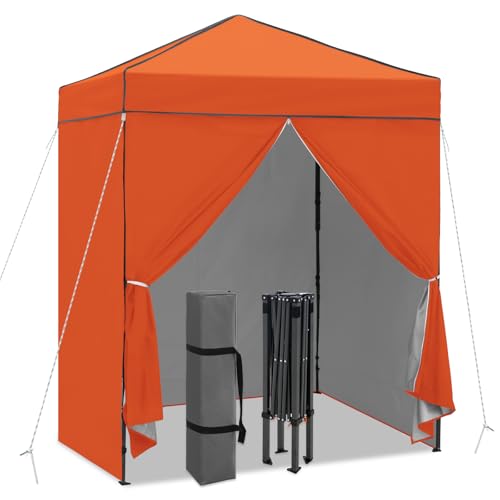 INTER HUT 6x4 Pop Up Canopy Tent, Easy Up Canopy, 4 Sidewalls, Orange