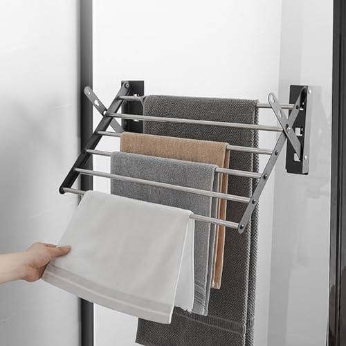 LUOTILAG Baño Tendedero de Pared, Compacto Tendal Exterior e Interior, Acero Inoxidable Tenderete Plegable con 6 Varillas para Guardar y Secar Toallas Tiene,50CM