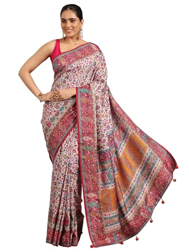 Image of Libas Printed Silk Blend Saree for Women With Unstitched Blouse Piece | Traditional Saree for Party & Wedding