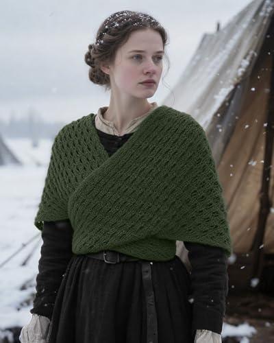 L'VOW Knitted Sontag Shawl Triangle Sweater Wrap for Women Tribal Celtic Shawl Renaissance Viking Wedding3