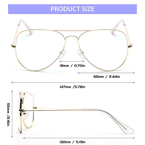 Image of Dollger Aviator Clear Lens Glasses Non-prescription Eyeglasses Metal Frame for Women Men (3026 gold)
