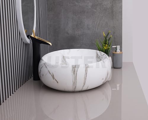 Image of CLUSTER Designer Glossy Ceramic Table Top Wash Basin For Bathroom | Countertop Bathroom Sink For Livingroom, Resturant Decor, Oval Shape (24 x 16 x 6 inch)