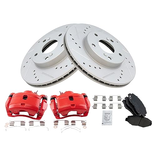 Image of TRQ Performance Front Brake Pad and Rotor Set Ceramic G Coated Slotted | For 2003-2011 Honda Element