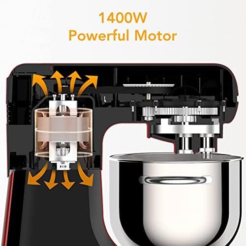 Acekool Stand Mixer, 1400W Tilt-Head Food Mixer 6L 6-Speed Kitchen Mixer with Dough Hook, Mixing Beater and Whisk Valentines Day Gifts (Red)