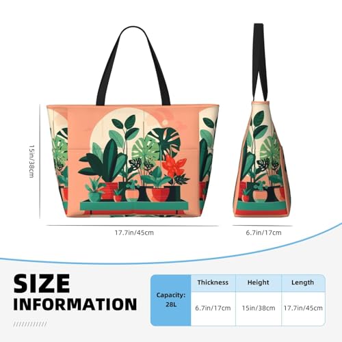 Indoor potted green plants Large capacity beach bag with zipper, perfect for grocery bag pool gym travel shopping foldable beach travel bag,4