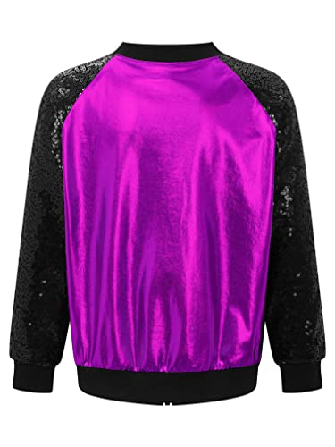JEATHA Kids Girls Bomber Jacket Shiny Sequin Raglan Long Sleeve Zip Up Jackets for Hip Hop Latin Jazz Dance2