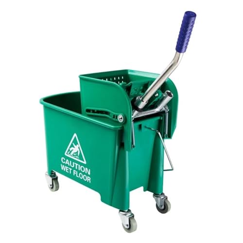 Image of CVS2020.COM 20L Commercial Mop Bucket with Built-in Wringer - Ergonomic Design, Heavy-Duty Cleaning Trolley on Wheels, Easy Emptying & Filling, Efficient Water Removal for Quick Drying (Green)