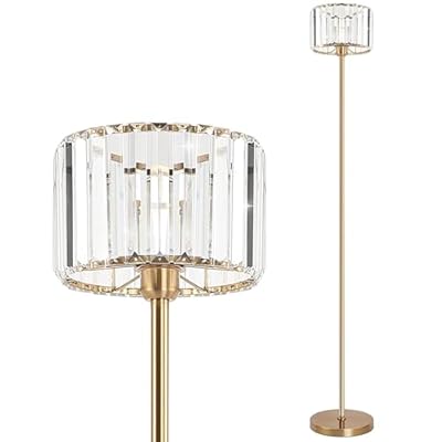 irotine Gold Crystal Floor Lamp for Living Room, Modern Elegance Crystal Floor Lamp for Bedroom, On/Off Foot Switch, Reading Corner Lamp for Office Cafe, E26 Bulb Excluded, Max 60W, Brass Finish