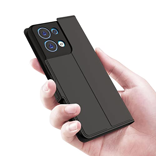 Image of Kapa Noble Slim Magnetic Leather Flip Case Cover for Oppo Reno 8 (5G),Card Holder Stand Leather Flip Wallet Case (Black)
