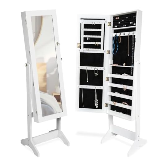 TecTake Armoire à bijoux avec miroir sur pied - diverses couleurs au choix - (Blanc | no. 400764)
