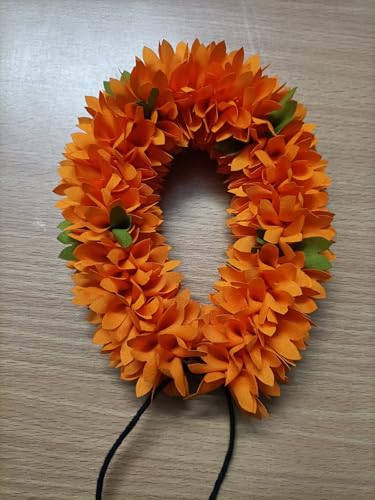 Image of Artificial Flowers for Indian Classical Dance | 12 inch Polyester Cloth Mullai Poo Gajra for Bharatanatyam|Reusable Faux Jasmine Garland | Hair Accessory for Wedding (Light Orange Dot)