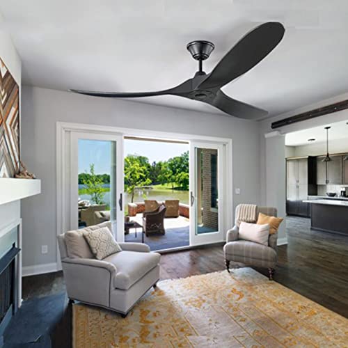 Ycgu 52'' Black Ceiling Fan Without Light, 3 Black Walnut Wood Blades, 6 Speeds Reversible Quiet Dc Motor And 3 Timing For Bedroom Living Room Farmhouse Porch (52-Inch, Matte Black) #TOP3