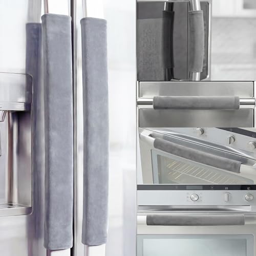 Volecy Refrigerator Door Handle Covers, Set of 6, Velvet Non-Slip Adjustable Handle Protectors, Kitchen Decor Keep Appliance Clean for Fridge Oven Stove Microwave Dishwasher(Gray)