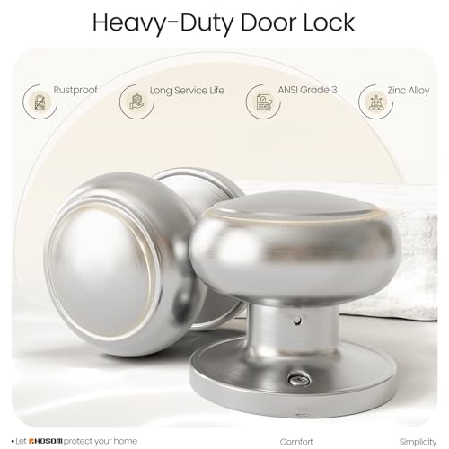 HOSOM Passage Door Knob, Satin Nickel Door Knobs Keyless Doorknobs for Interior Doors, Hallway, Closet and More, No Locking Door Handle, 1 Pack - Image 6