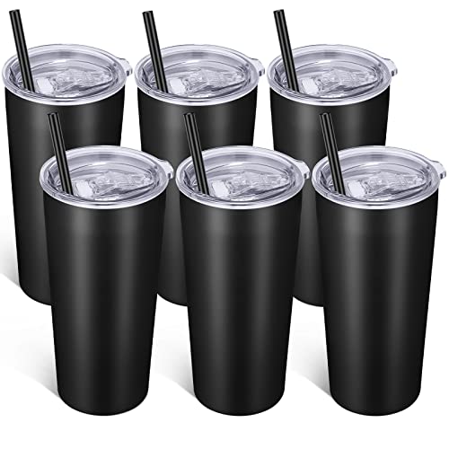 Image of VEGOND 20oz Tumbler Bulk with Lid and Straw 6 Pack, Stainless Steel Vacuum Insulated Tumbler, Double Wall Coffee Cup Travel Mug, Black