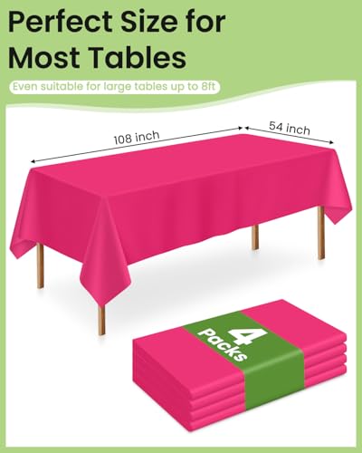 Image of LANLISA 4 Pack Hot Pink Plastic Tablecloth Disposable, 54 x 108 Inch