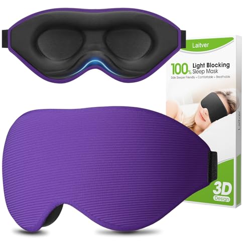 Laitver - Masque de Nuit Homme/Femme, Laitver Masque de Sommeil Anti-Lumière, Zéro Pression Oculaire & Design Elargi sur le Côté, Doux & Confortable Réglable pour un Sommeil Paisible-Violet Foncé