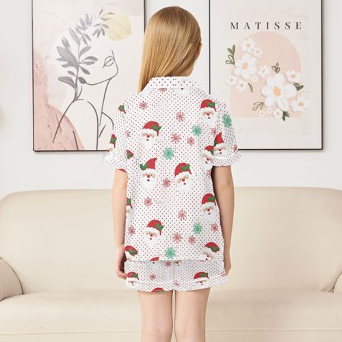 Satin Pajama Sets Short Sleeve Santa Claus Snowflakes Button Down Silky Nightwear 2 Piece PJS 5-14Y4