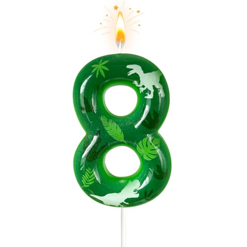 Lurevian Green Dinosaur 8 Birthday Candle