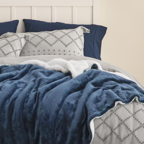 Image of Bedsure GentleSoft Sherpa Fleece Blanket Queen Size for Bed, Non-Heated, Thick and Warm Throw for Women and Men, Soft Fuzzy Plush Queen Blanket for Winter, Slate Blue, 90x90 Inches