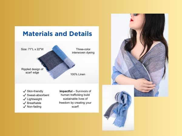 ワンダープロジェクト House of David スカーフ &ndash; リネン100% 、軽量&amp;通気性、ソフトウーブンブルーグレー